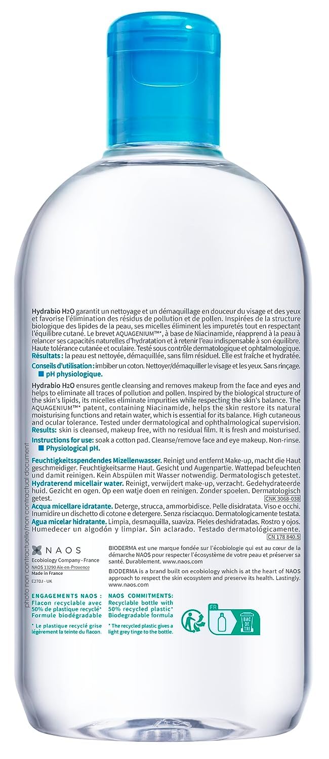 Bioderma pouring micellar water close-up highlighting gentle texture and ease