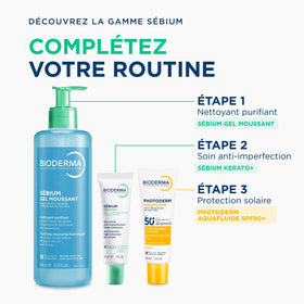 Bioderma Sébium on a bathroom shelf in lifestyle scene showing curated skincare routine benefit