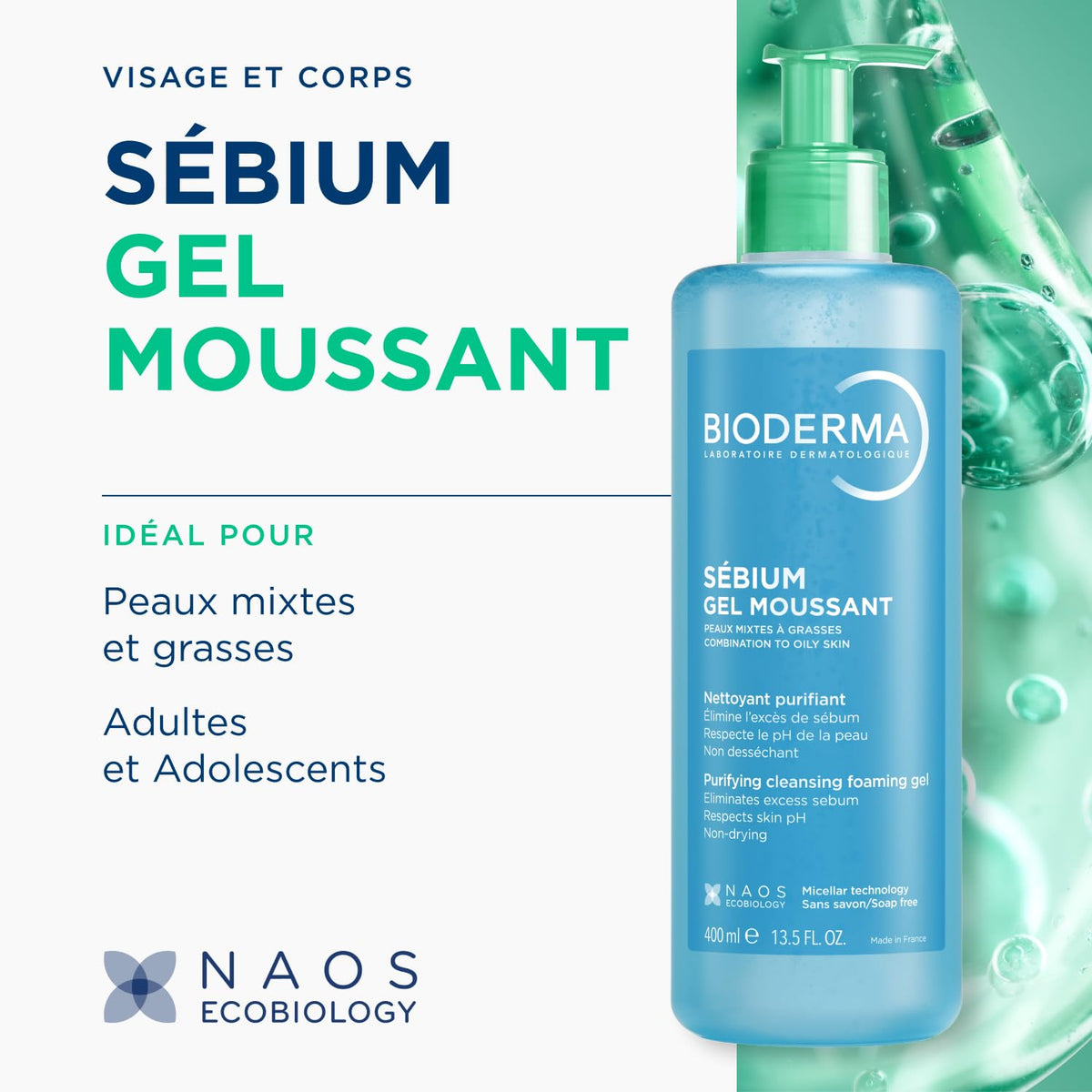 Bioderma Sébium back label with ingredients list and usage information benefit