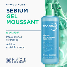 Bioderma Sébium back label with ingredients list and usage information benefit