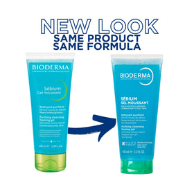 Bioderma Sébium tube dispensing gel onto fingertip demonstrating easy controlled use