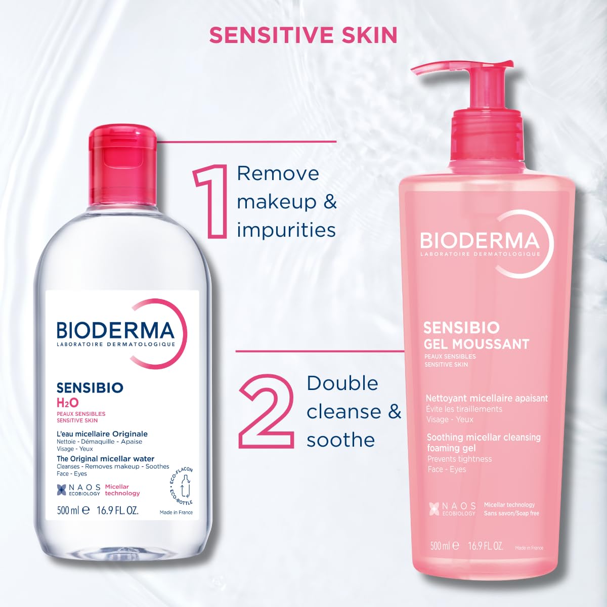 Bioderma bottle label close-up highlighting ingredient and claims
