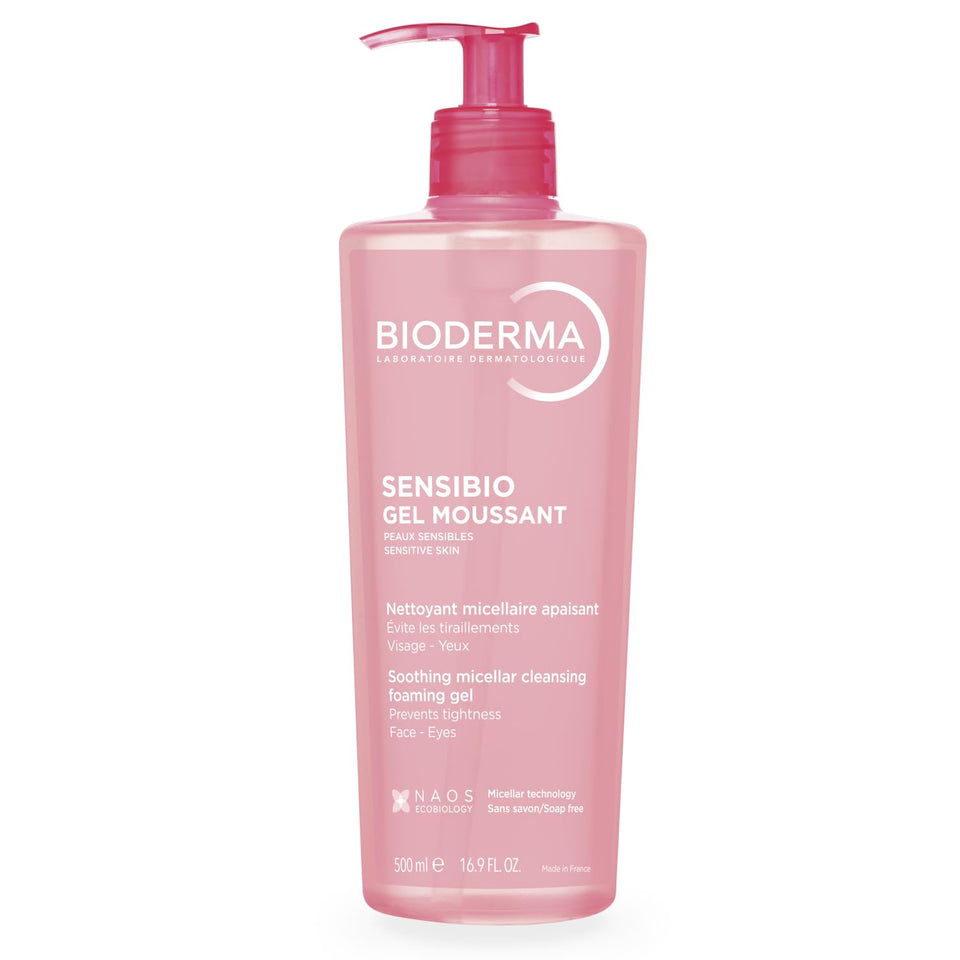Bioderma bottle front view showing product and benefit of gentle cleansing