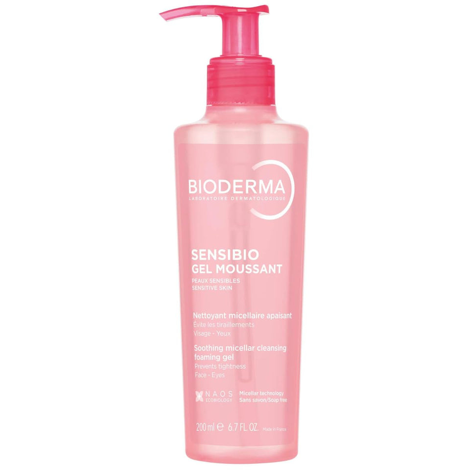 Bioderma Sensibio front bottle view showing clear label and gentle formulation benefits