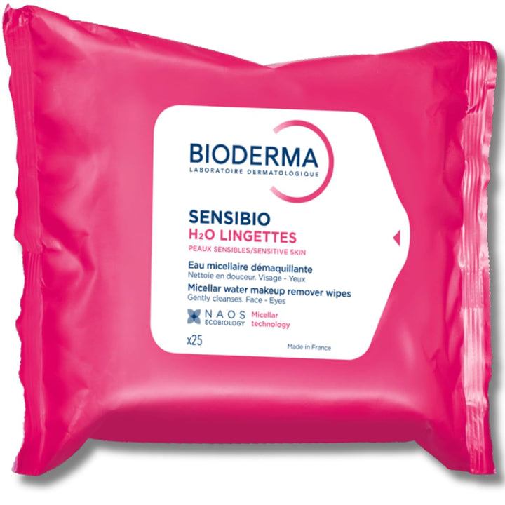 Bioderma front packaging showing 25 wipes and resealable lid for convenience