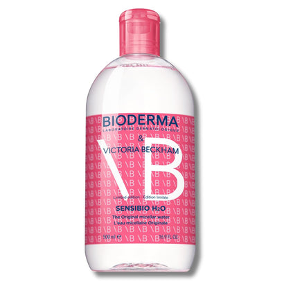 Bioderma Sensibio H2O front packaging in Victoria Beckham bottle, collectible appeal