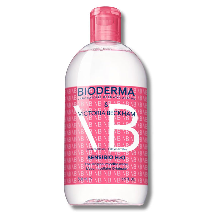 Bioderma Sensibio H2O front packaging in Victoria Beckham bottle, collectible appeal
