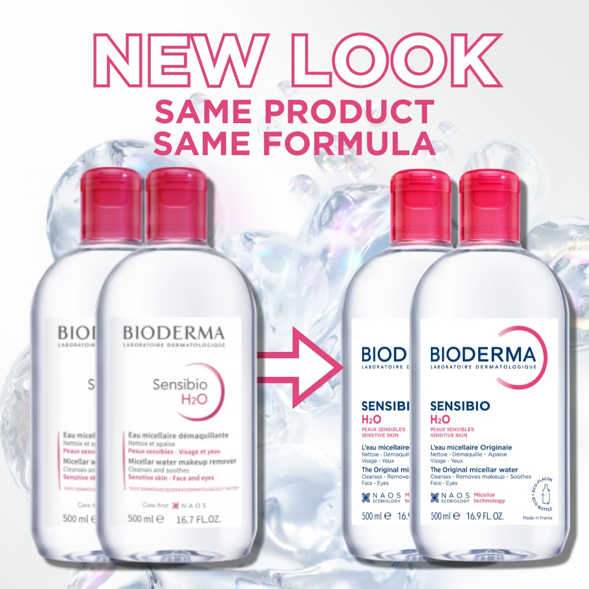 Bioderma Sensibio H2O pouring drop illustrating lightweight formula benefit
