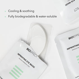 Bioeffect masks on bathroom vanity styled with towel, suggesting easy at-home refresh