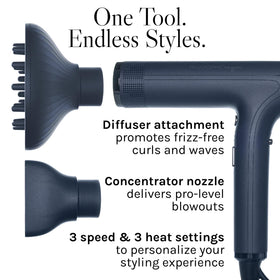 BIO IONIC dryer in use on textured hair creating lifted, defined waves and faster drying