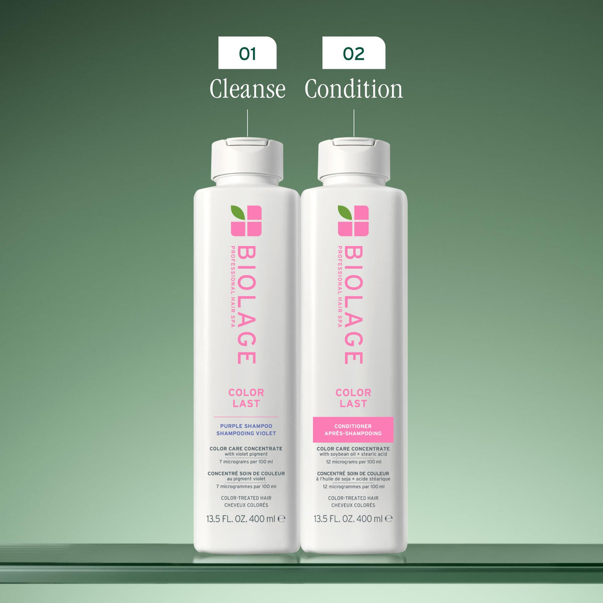 Biolage before and after image showing brass to cooler blonde improvement