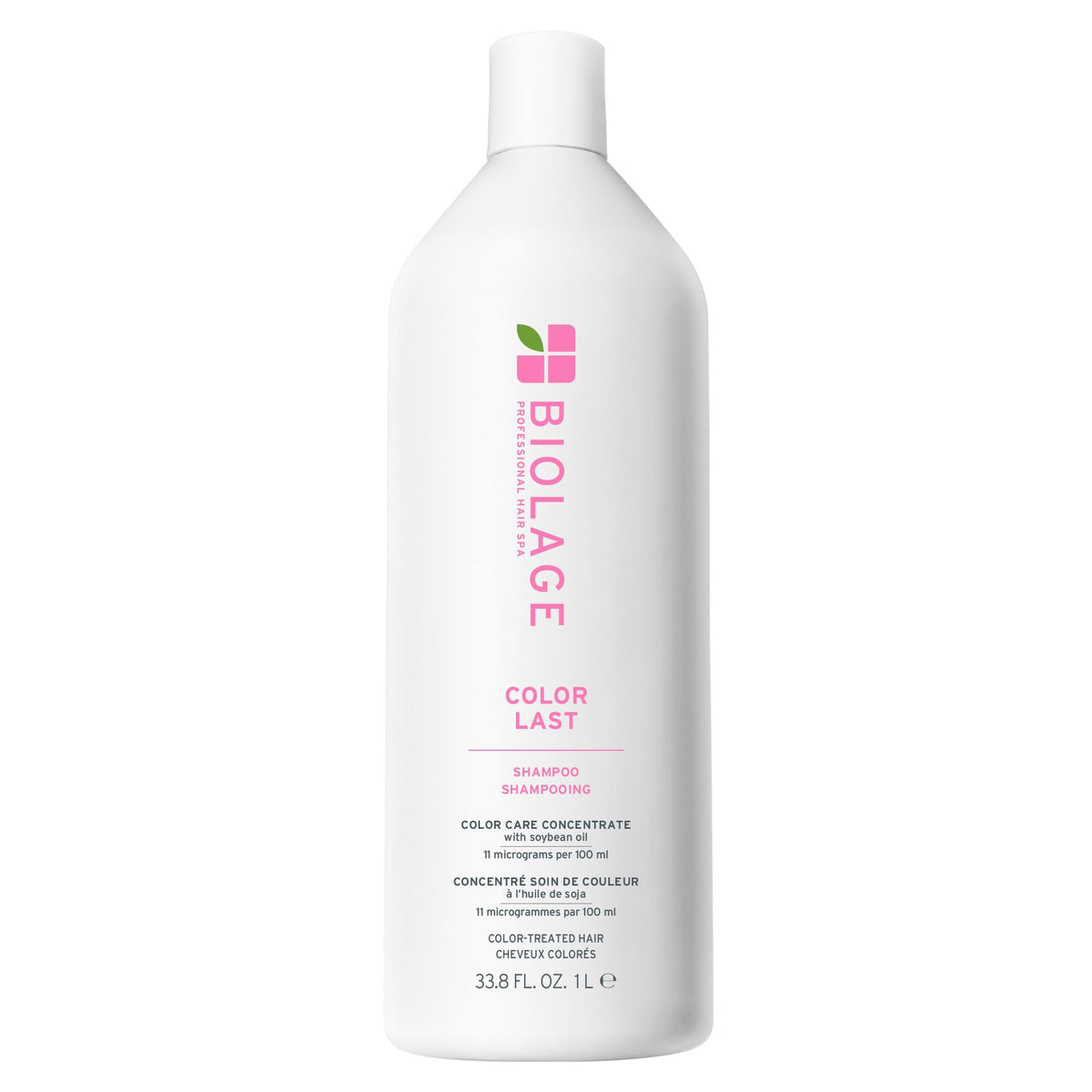 Biolage bottle front label showing Color Last Shampoo and benefits