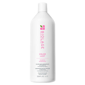 Biolage bottle front label showing Color Last Shampoo and benefits