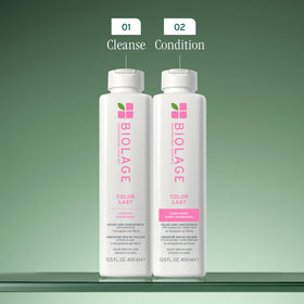 Bathroom shelf with Biolage Color Last Shampoo showing everyday use and style