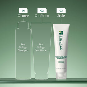 Biolage styled dry curls showing shine, reduced frizz and natural movement