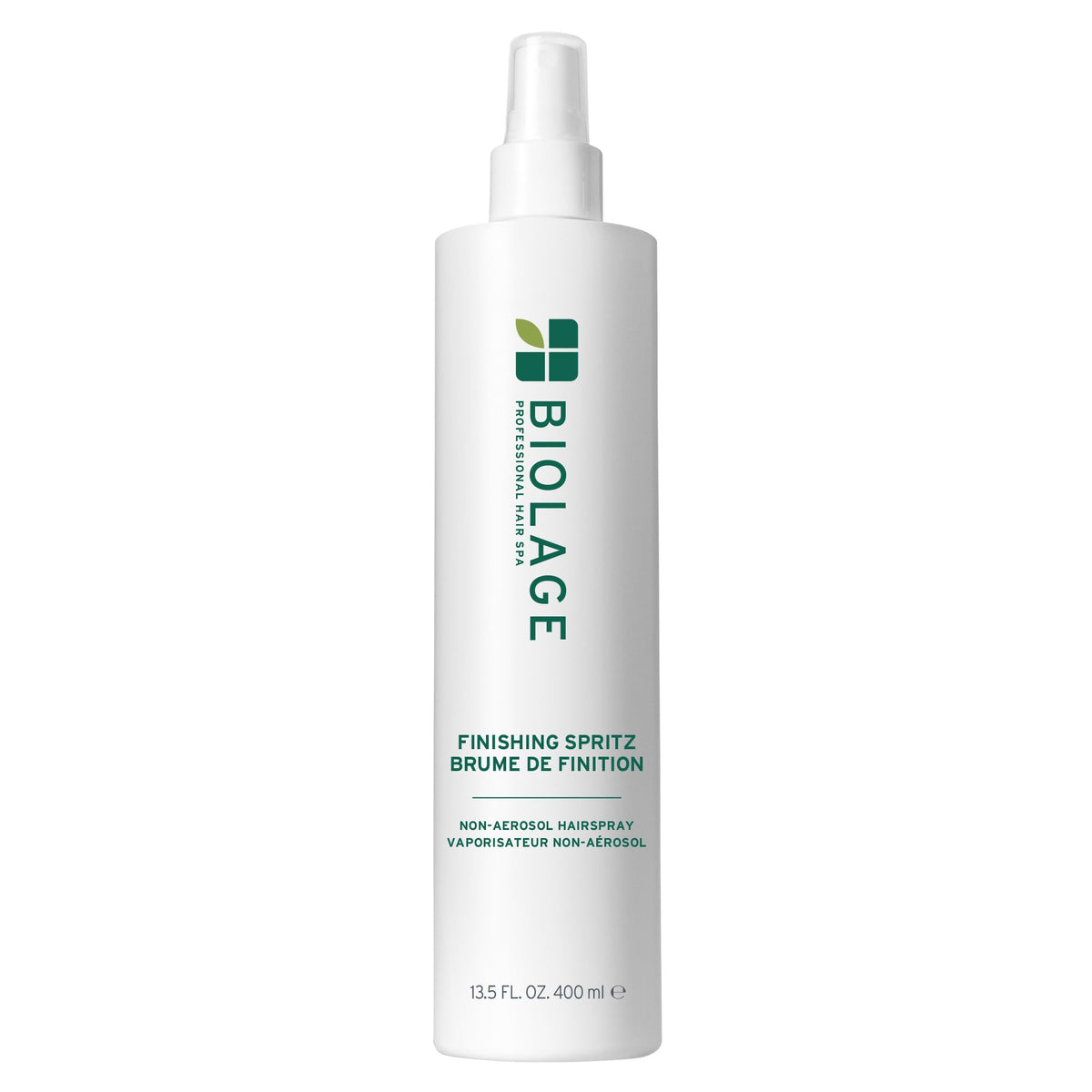 Biolage finishing spritz front packaging shows product and branding benefit hold