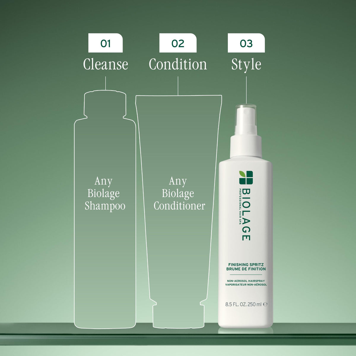 Biolage finishing spritz texture closeup reveals fine mist finish for natural movement