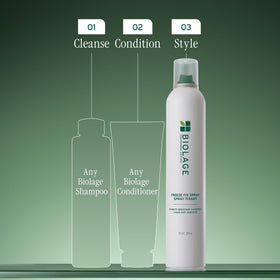 Biolage Freeze Fix being applied to styled hair for long-lasting hold