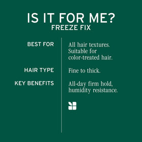 Biolage Freeze Fix on shiny textured hair detailing smooth frizz-free finish