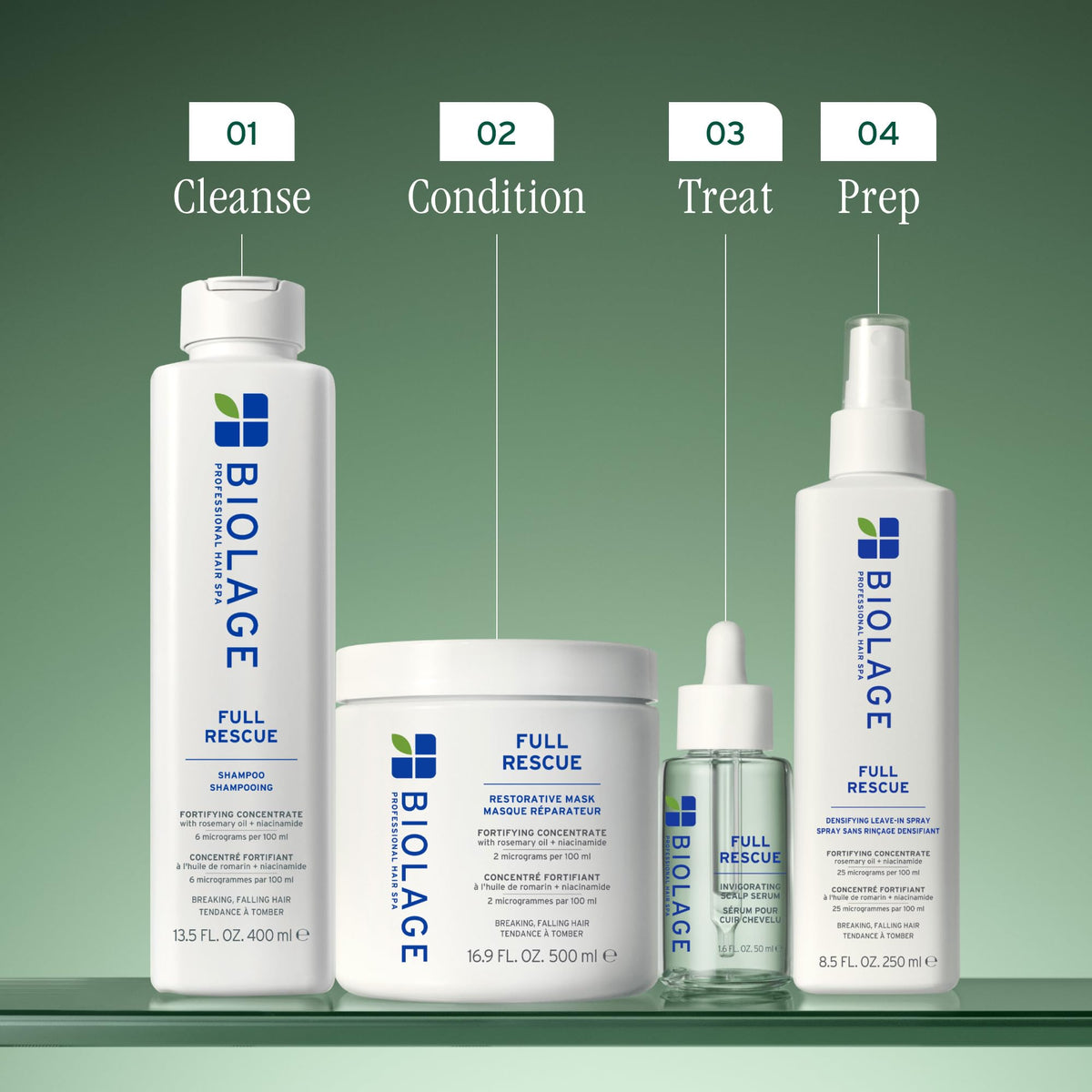 Biolage full rescue label detail showing vegan cruelty-free and silicone-free benefits