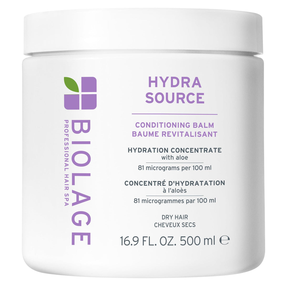 Biolage bottle front view showing Hydra Source Balm hydration benefits
