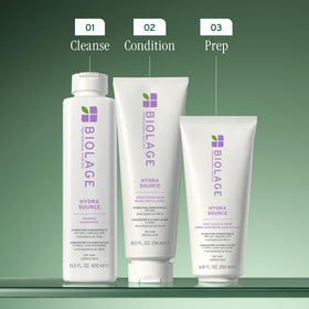 Biolage Hydra Source tube packaging detail emphasizing reduced plastic