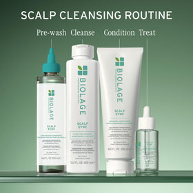 Biolage before and after scalp comparison illustrating reduced buildup