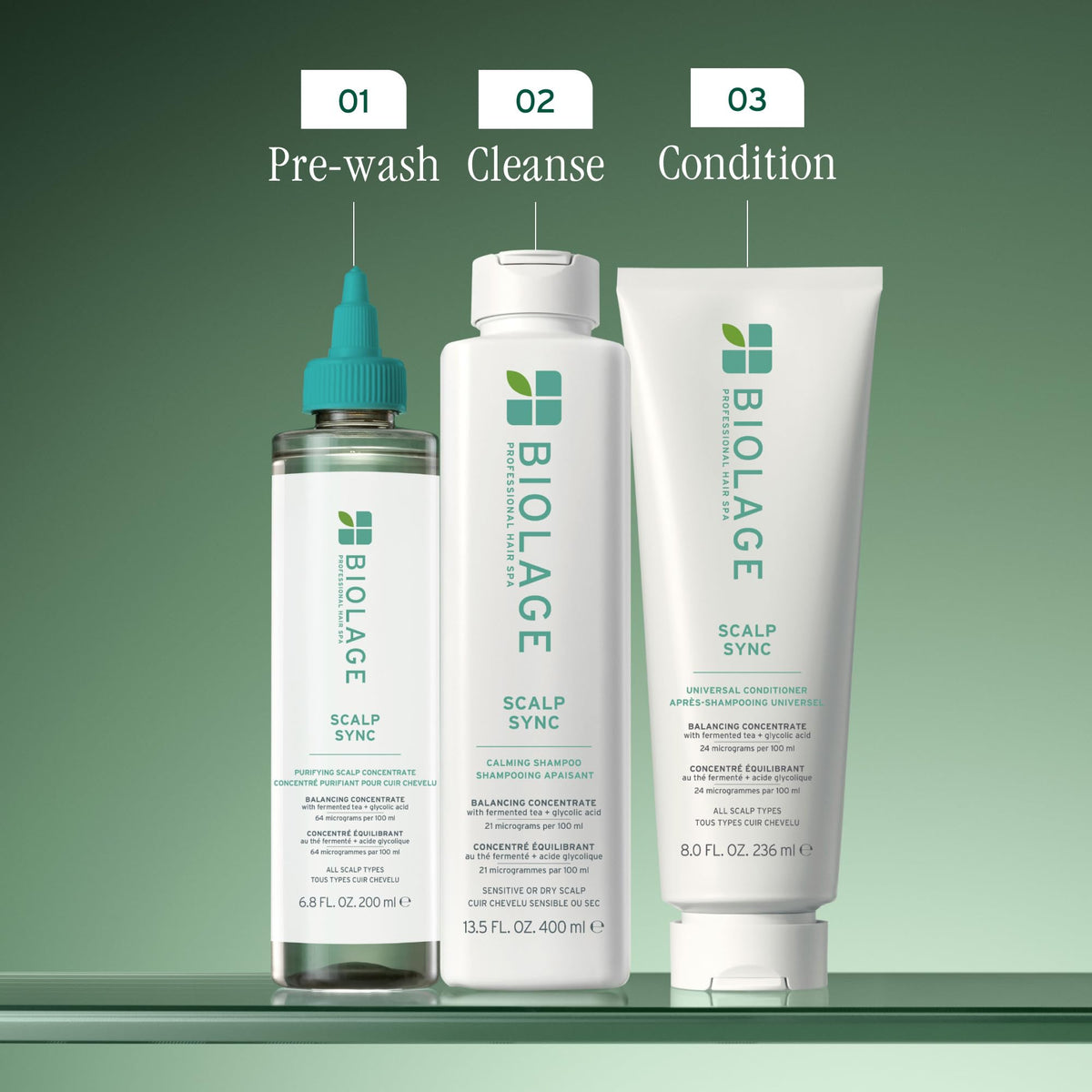 Biolage fermented tea blend ingredient view, emphasizes scalp-refreshing formulation