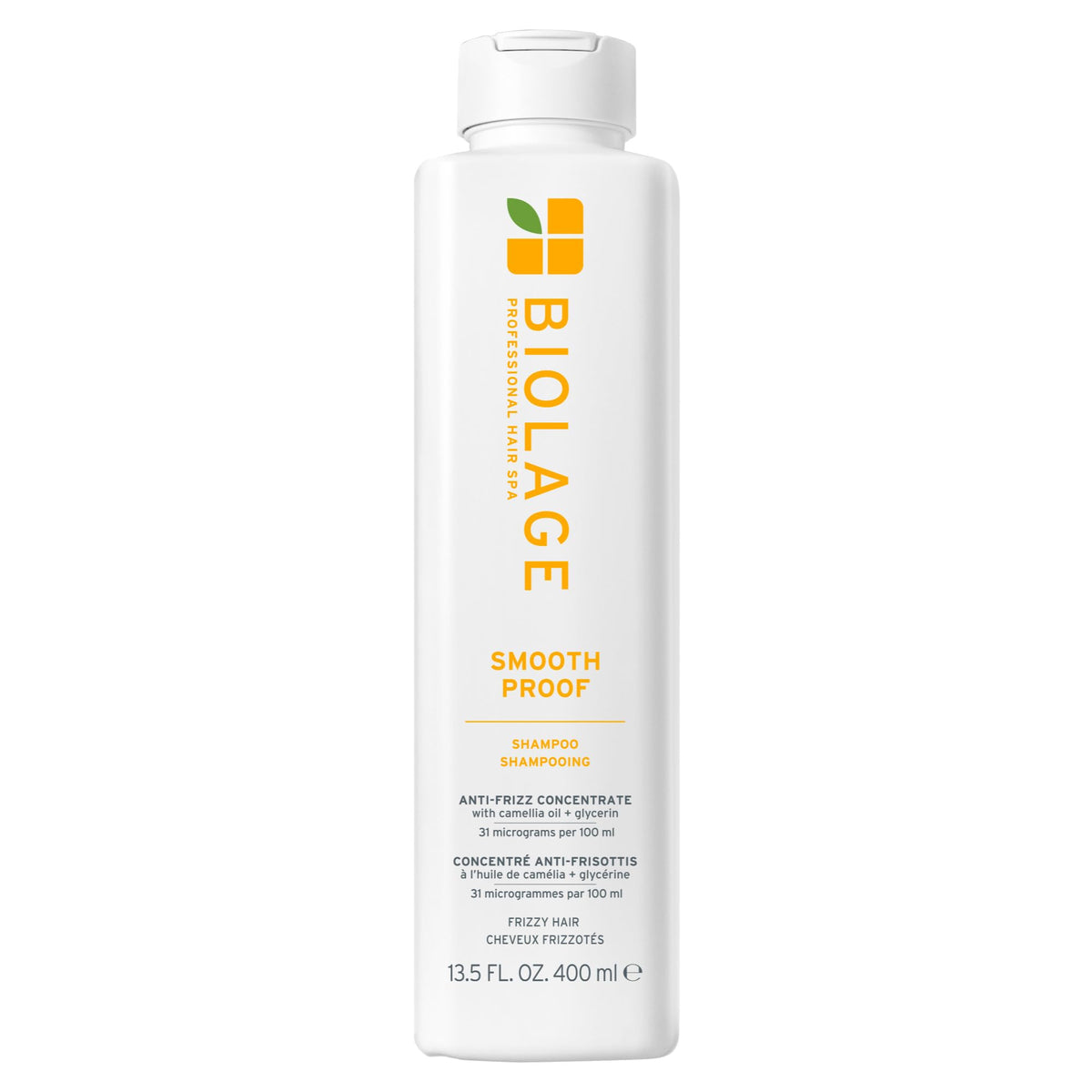 Biolage front packaging showing smooth-proof shampoo and sleek design for shine