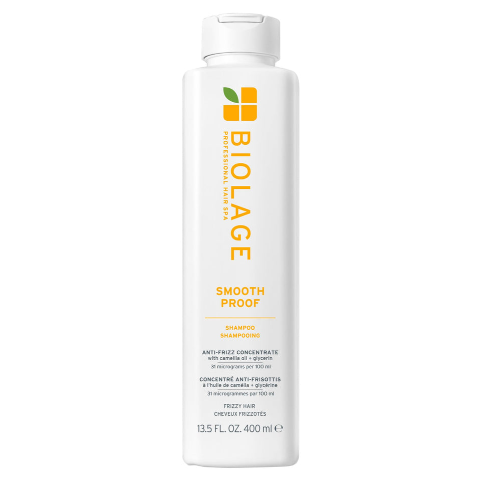 Biolage front packaging showing smooth-proof shampoo and sleek design for shine