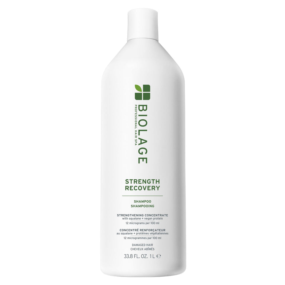 Biolage front bottle showing label and benefit of reduced breakage