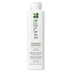 Biolage front bottle view showing Strength Recovery branding and benefits
