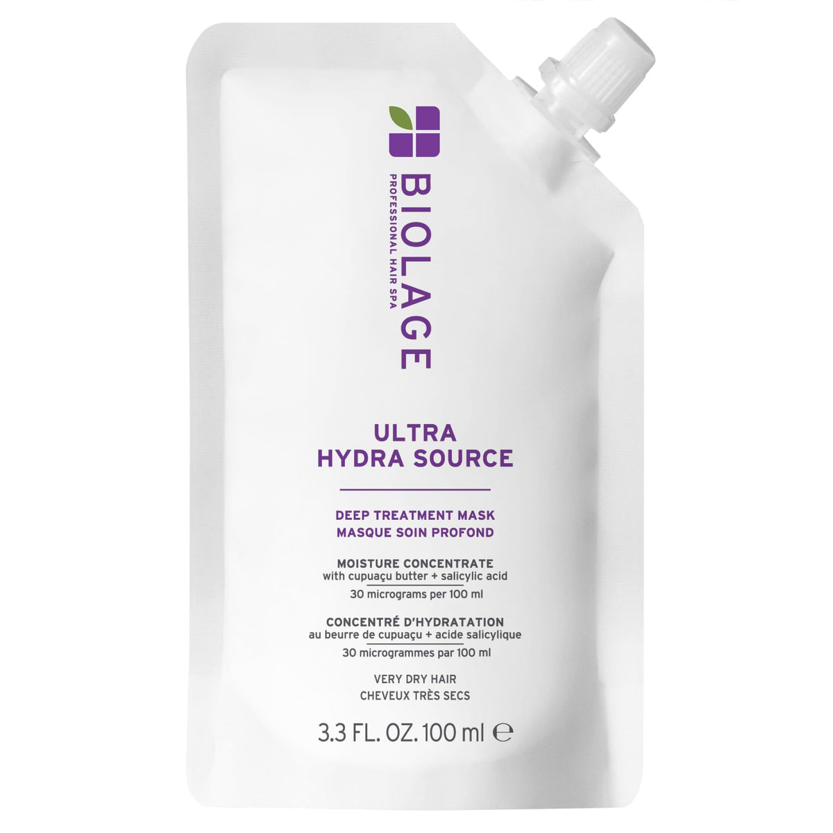 Biolage front packaging showing mask jar and brand, highlights hydration benefits