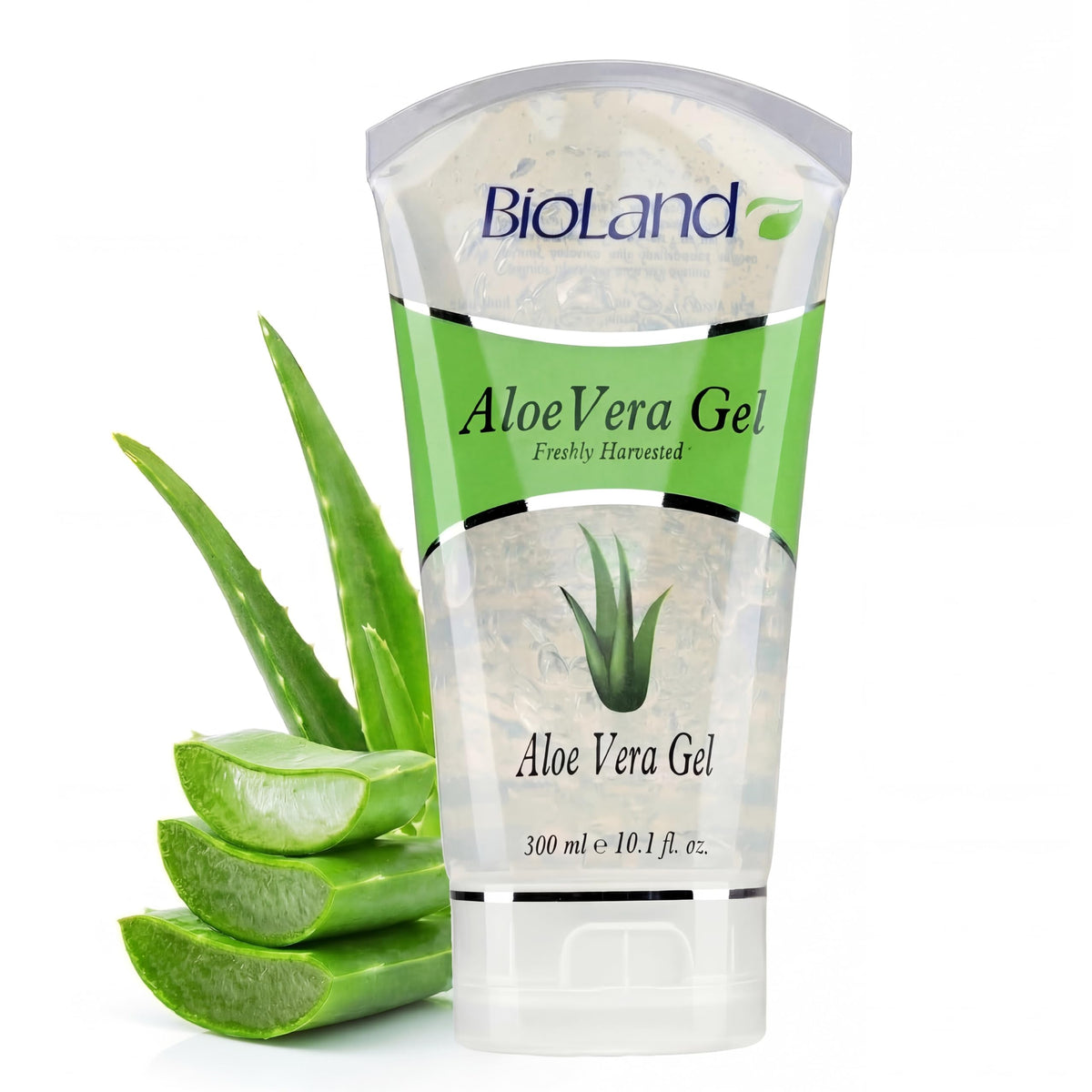 Bioland aloe vera gel front packaging showing bottle and brand for clear product view
