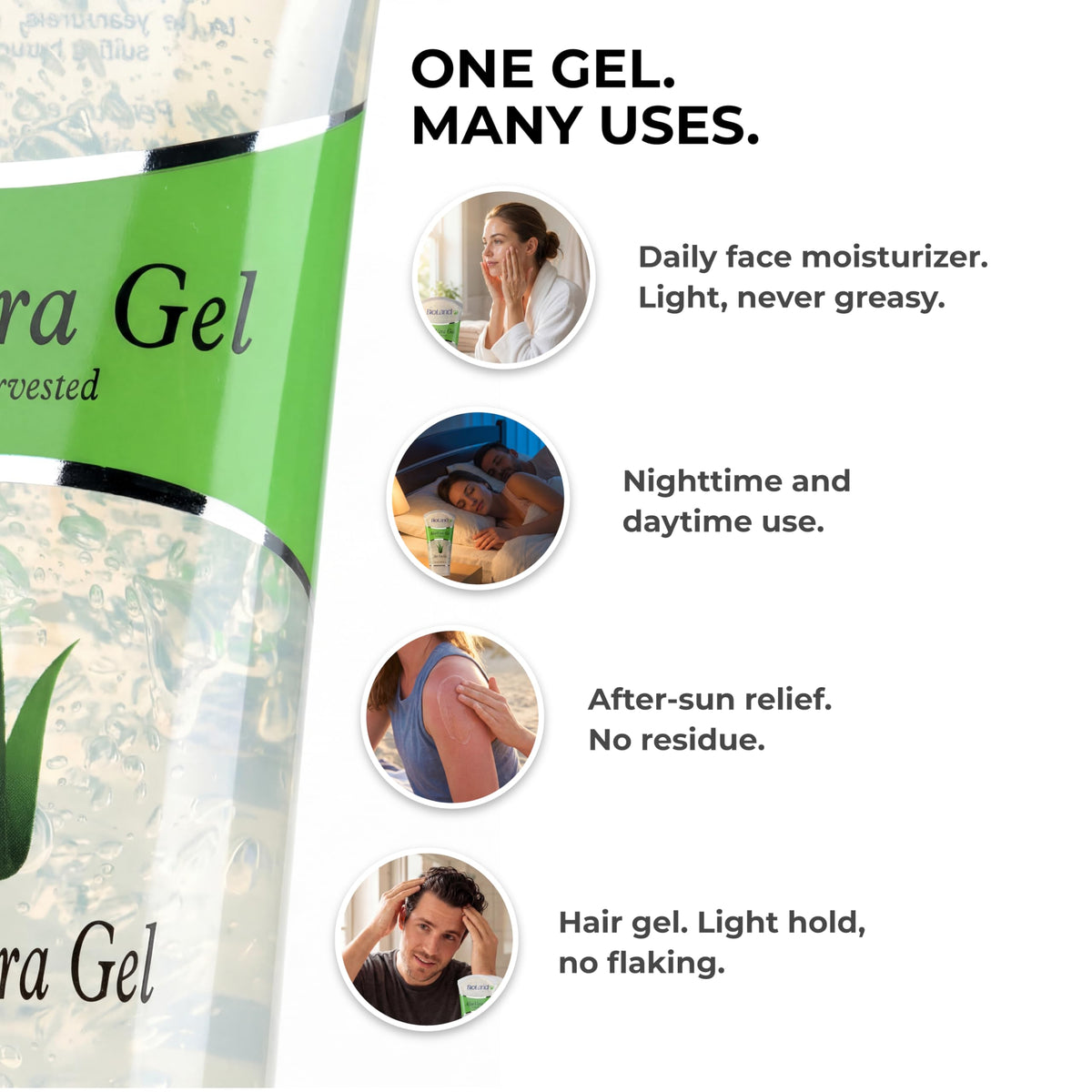 Bioland aloe vera gel texture close-up highlighting smooth, hydrating gel consistency