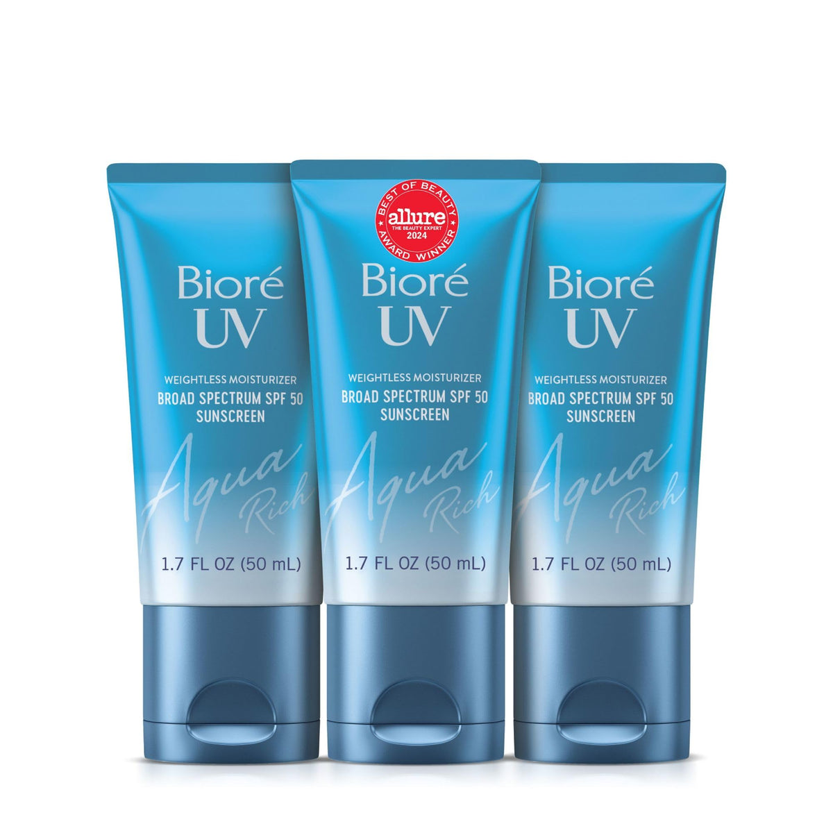 Bioré front packaging showing SPF 50 and product benefits for quick reference