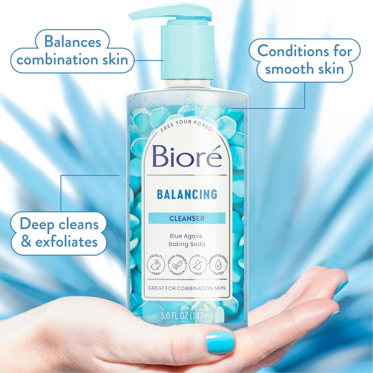 Bioré cleanser pump dispensing silky texture for easy application