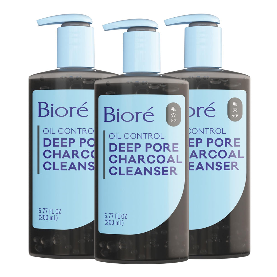 Bioré front packaging showing charcoal face wash for clear pores and daily cleansing