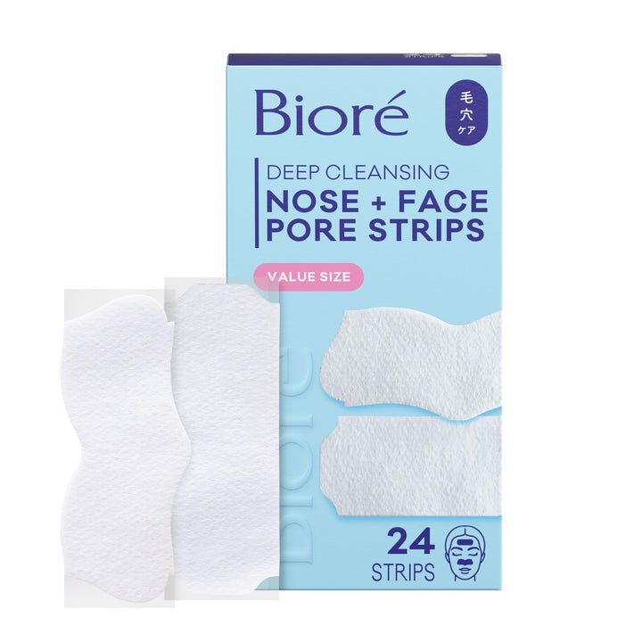 Bioré front packaging showing nose and face strips for convenient cleansing