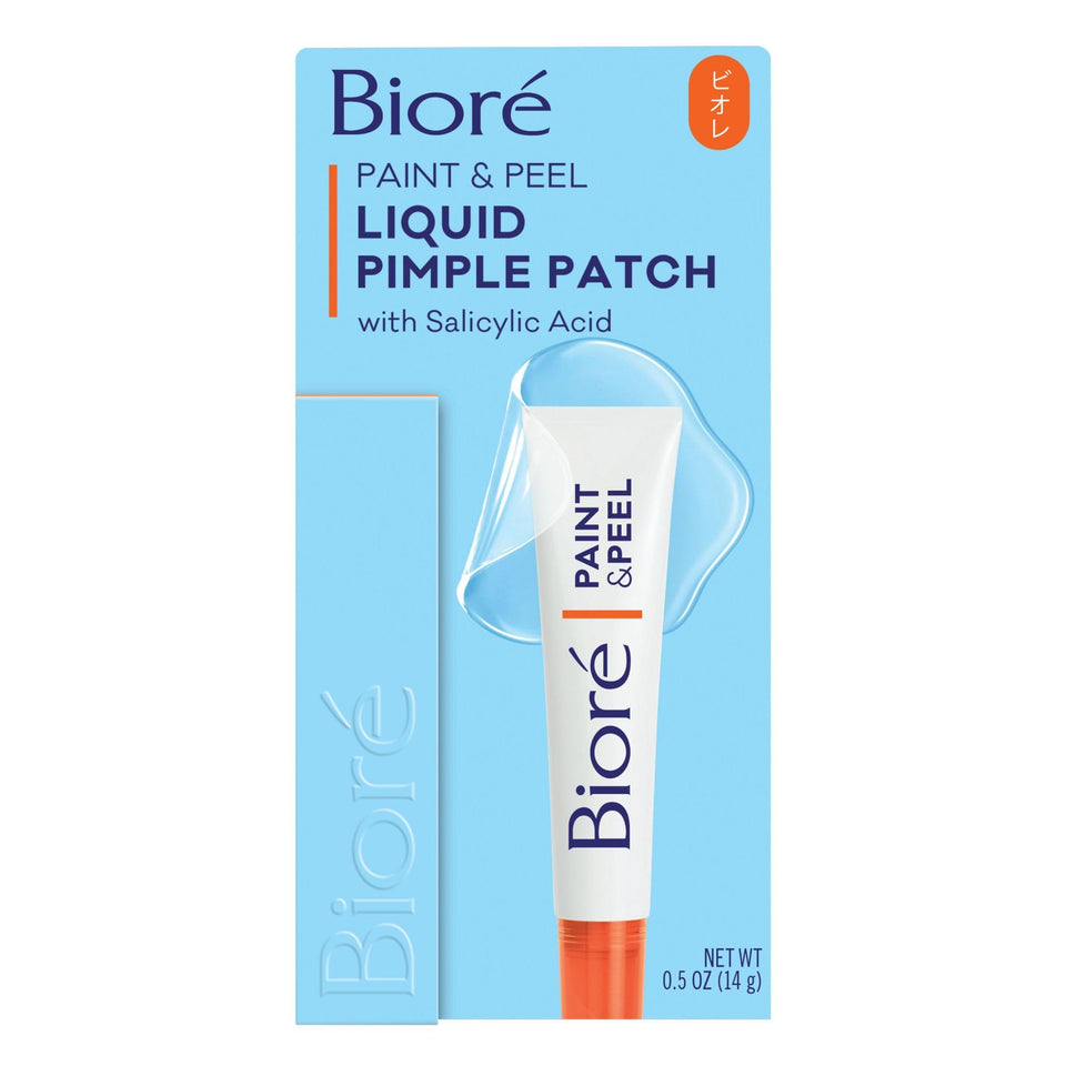 Bioré front packaging showing bottle and branding, clear treatment benefit