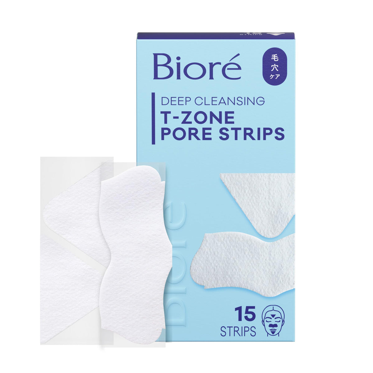 Bioré front packaging showing all three T-zone strip types and benefits