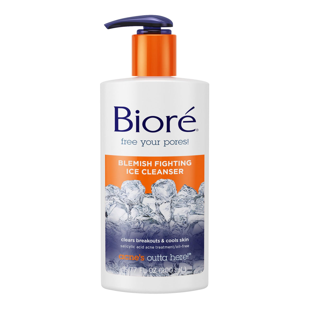 Bioré front packaging of ice cleanser showing label and 6.77 oz size for quick identification and benefit
