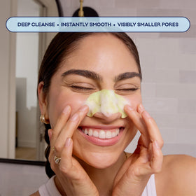 Biore strip applied on nose in use for fast pore cleansing benefit