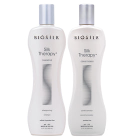 BioSilk duo front packaging showing shampoo and conditioner for salon-like shine