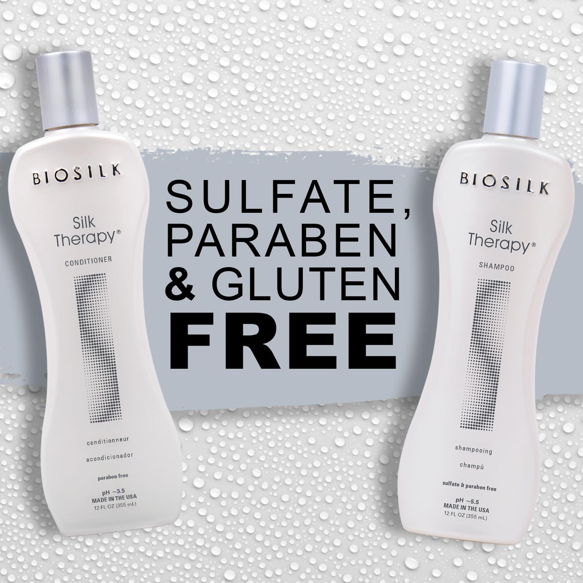 BioSilk duo in bathroom lifestyle scene illustrating daily hair care routine