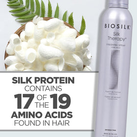 Lifestyle vanity scene with BioSilk spray among styling tools for salon-quality finish