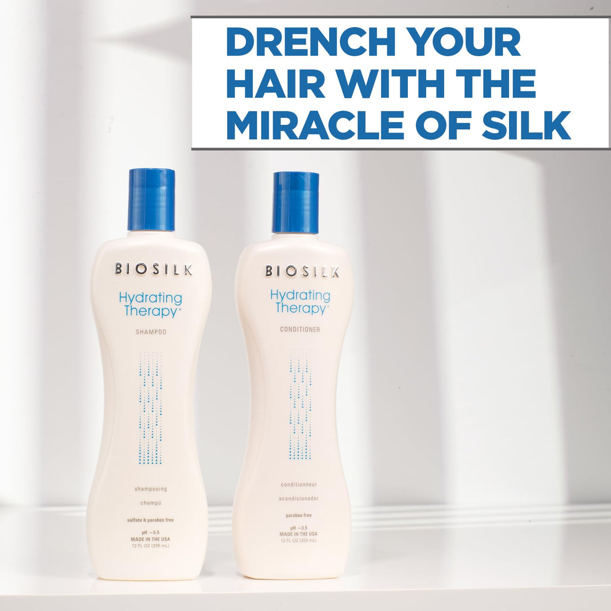 BioSilk twin pump bottles closed for easy dispensing and convenience