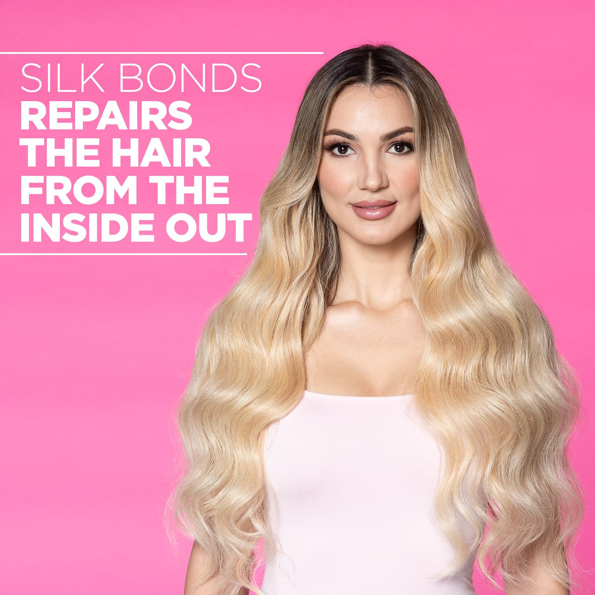 Model using BioSilk on damp hair to detangle and add shine before styling