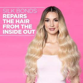 Model using BioSilk on damp hair to detangle and add shine before styling