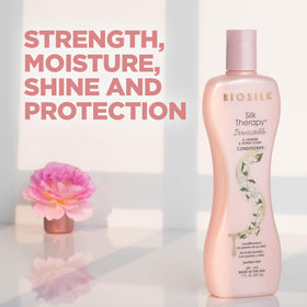 BioSilk conditioner pouring closeup illustrating creamy texture and smooth application benefit